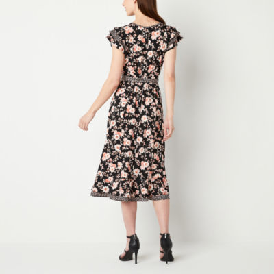 Perceptions Petite Short Sleeve Midi Fit + Flare Dress