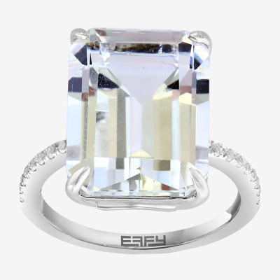 Effy Final Call Womens Genuine White Quartz Sterling Silver Side Stone Cocktail Ring