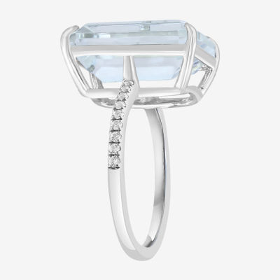 Effy  Womens Genuine White Quartz Sterling Silver Side Stone Cocktail Ring