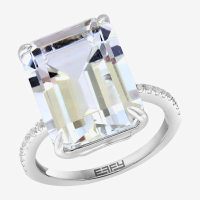 Effy  Womens Genuine White Quartz Sterling Silver Side Stone Cocktail Ring