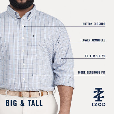 IZOD Performance Comfort Big and Tall Mens Classic Fit Long Sleeve Plaid Button-Down Shirt