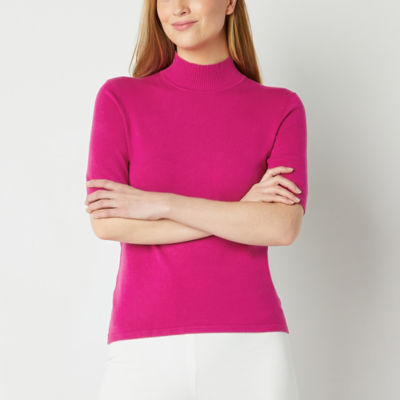 EP Modern by Evan-Picone Womens Elbow Sleeve Mock Neck Top