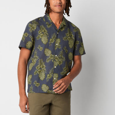 mutual weave Mens Short Sleeve Camp Shirt