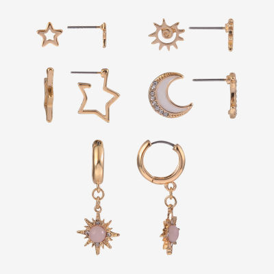 Arizona Gold Tone Womens Moon 6 Pair Earring Set