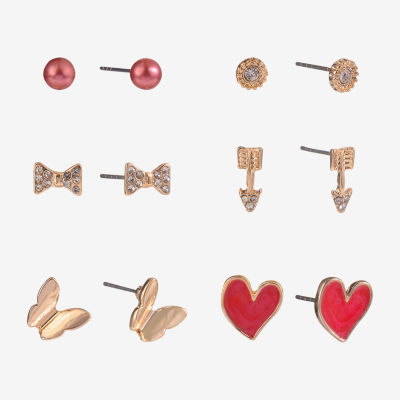 Arizona Gold Tone Gold Tone Heart 6 Pair Earring Set