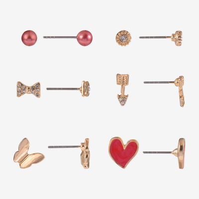 Arizona Gold Tone Gold Tone Heart 6 Pair Earring Set