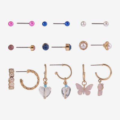 Arizona Gold Tone Gold Tone Butterfly 9 Pair Earring Set