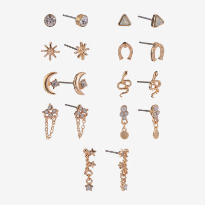 Arizona Gold Tone Gold Tone Moon 9 Pair Earring Set