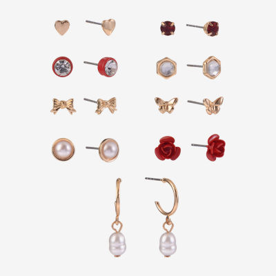 Arizona Gold Tone Gold Tone Heart 9 Pair Earring Set