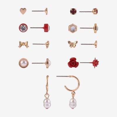 Arizona Gold Tone Gold Tone Heart 9 Pair Earring Set