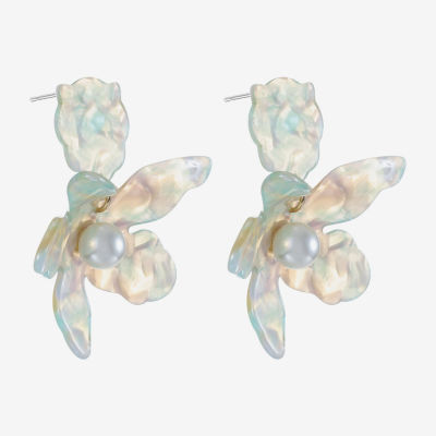 Bijoux Bar Simulated Pearl Flower Drop Earrings