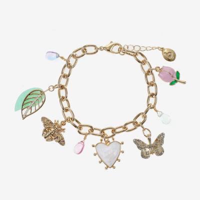 Bijoux Bar Gold Tone Bow Butterfly Flower Charm Bracelet