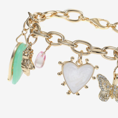 Bijoux Bar Gold Tone Bow Butterfly Flower Charm Bracelet
