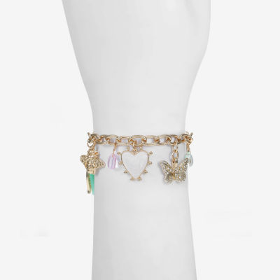 Bijoux Bar Gold Tone Bow Butterfly Flower Charm Bracelet