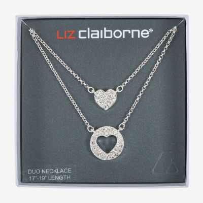 Liz Claiborne Womens Glass Heart 2-pc. Necklace Set