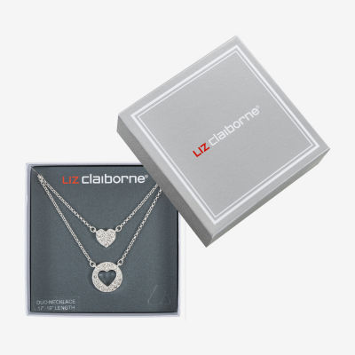 Liz Claiborne Womens Glass Heart 2-pc. Necklace Set