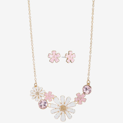 Liz Claiborne Gold Tone Womens Pink Glass Flower 2-pc. Jewelry Set