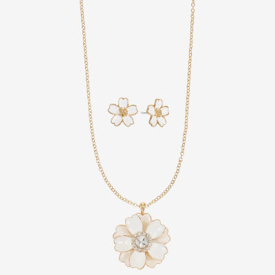 Liz Claiborne Gold Tone Womens Glass Flower 2-pc. Jewelry Set