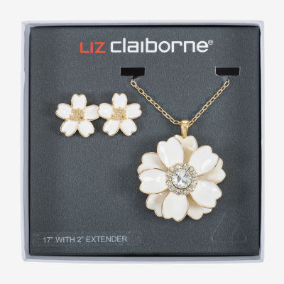 Liz Claiborne Gold Tone Womens Glass Flower Hypoallergenic 2-pc. Jewelry Set
