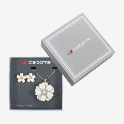 Liz Claiborne Gold Tone Womens Glass Flower Hypoallergenic 2-pc. Jewelry Set