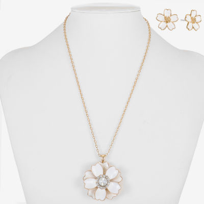 Liz Claiborne Gold Tone Womens Glass Flower Hypoallergenic 2-pc. Jewelry Set