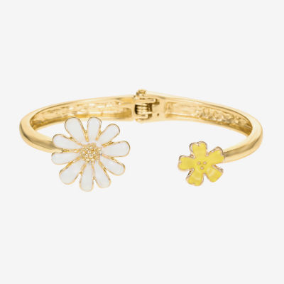 Liz Claiborne Gold Tone Womens Gold Tone Flower Bangle Bracelet