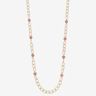 Monet Jewelry Womens Pink Glass Gold Tone 34 Inch Strand Necklace
