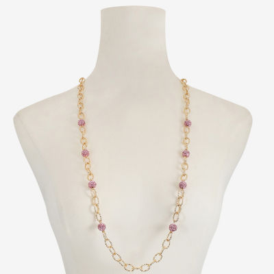 Monet Jewelry Womens Pink Glass Gold Tone 34 Inch Strand Necklace