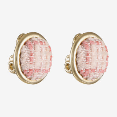 Monet Jewelry Gold Tone Tweed Womens Round Clip On Earrings