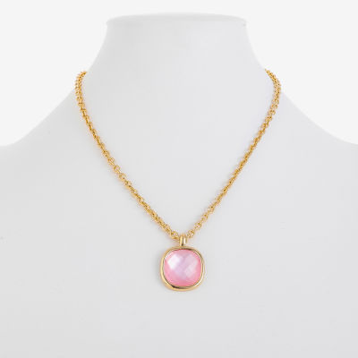 Monet Jewelry Womens Pink Glass Cushion 17 Inch Pendant Necklaces