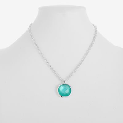Monet Jewelry Womens Glass Cushion 17 Inch Pendant Necklace