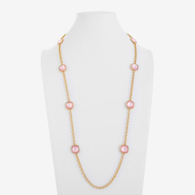 Monet Jewelry Womens Pink Glass Gold Tone 36 Inch Strand Necklace