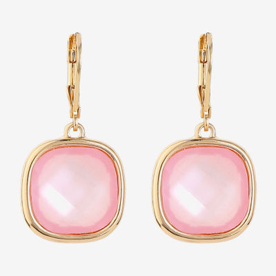 Monet Jewelry Pink Glass Cushion Drop Earrings