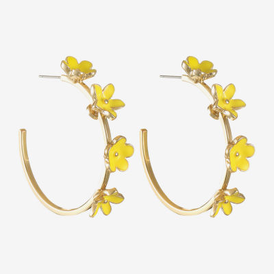 Liz Claiborne Simulated Pearl 48mm Flower Hoop Earrings