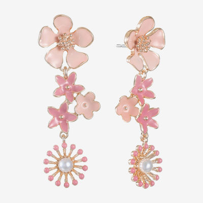 Liz Claiborne Simulated Pearl Flower Drop Earrings