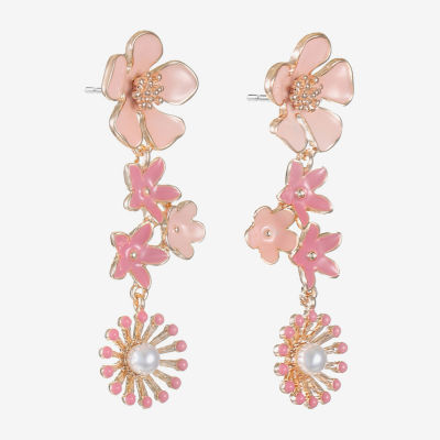 Liz Claiborne Simulated Pearl Flower Drop Earrings