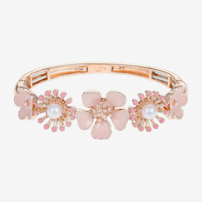 Liz Claiborne Simulated Pearl Flower Stretch Bracelet