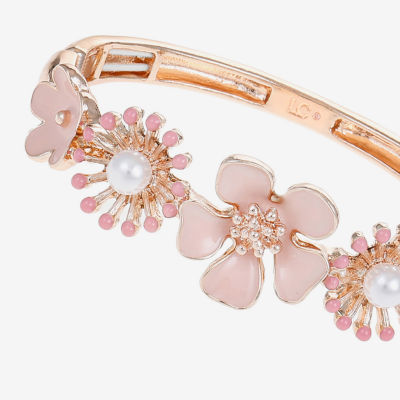 Liz Claiborne Womens Simulated Pearl Flower Stretch Bracelet