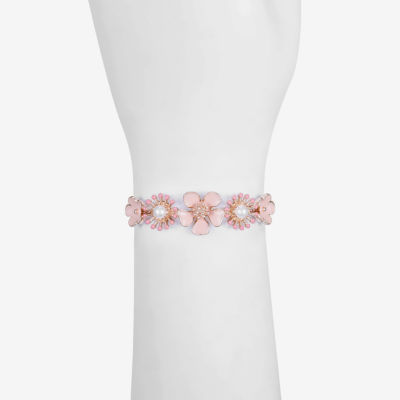 Liz Claiborne Womens Simulated Pearl Flower Stretch Bracelet