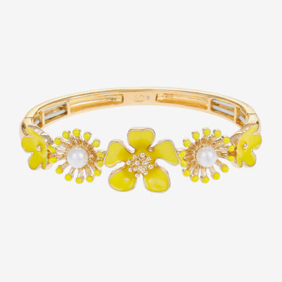 Liz Claiborne Womens Simulated Pearl Flower Stretch Bracelet
