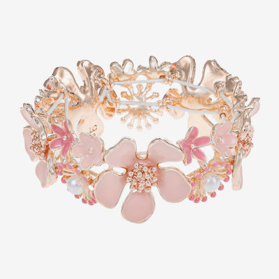 Liz Claiborne Simulated Pearl Flower Stretch Bracelet