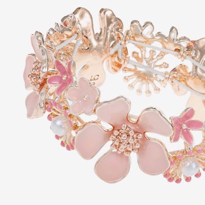 Liz Claiborne Womens Simulated Pearl Flower Stretch Bracelet