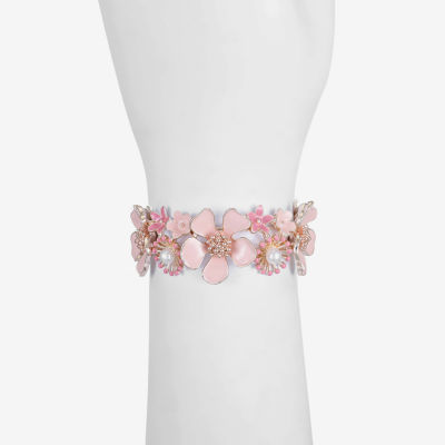 Liz Claiborne Womens Simulated Pearl Flower Stretch Bracelet