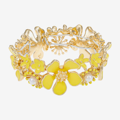 Liz Claiborne Womens Simulated Pearl Flower Stretch Bracelet