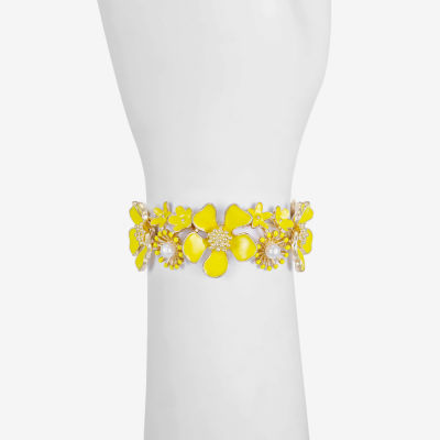 Liz Claiborne Womens Simulated Pearl Flower Stretch Bracelet