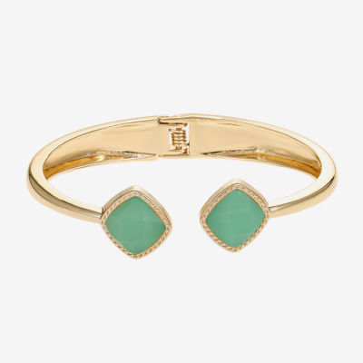 Liz Claiborne Womens Pink Quartz Gold Tone Square Cushion Bangle Bracelet