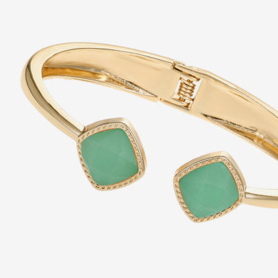 Liz Claiborne Womens Pink Quartz Gold Tone Square Cushion Bangle Bracelet