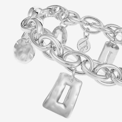 Liz Claiborne Hammered Womens Silver Tone Charm Bracelet