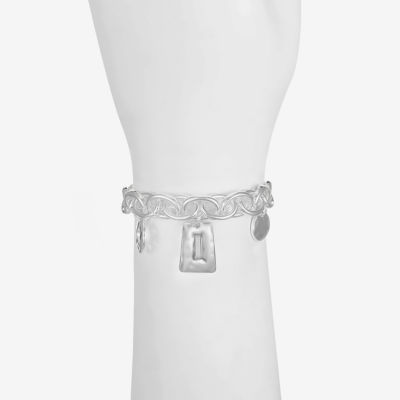 Liz Claiborne Hammered Womens Silver Tone Charm Bracelet