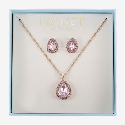 Monet Jewelry Gold Tone Pink Glass Gold Tone Pear 2-pc. Jewelry Set